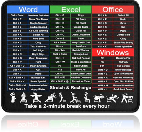 MIKODA Excel Mouse Pad, Cheat Sheet Keyboard pad Non-Slip Stitched Edges | Large Office Desk Mat with Smooth Surface for Home Office, Accounting & Spreadsheet Tasks