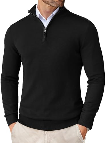 COOFANDY Men's Jumpers Quarter Zip Turtle Neck Jumper Half Zip Neck Pullover Knitted Jumpers for Men Slim Fit Stand Collar Warm Winter Sweater Black M