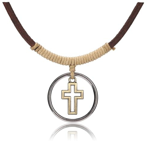 Jovivi Herrhalsband med korshalsband för män, rostfritt stål evig cirkel kors hänge snöre halsband för pojkar herr surfare strand halsband kristna gåvor