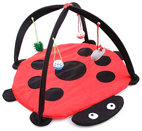 VERTAST Tapis de jeu pour chat - Tente rembourrée - Lit douillet d'intérieur antidérapant avec jouets suspendus et balles pour activité et détente (Coccinelle rouge - 60 cm)