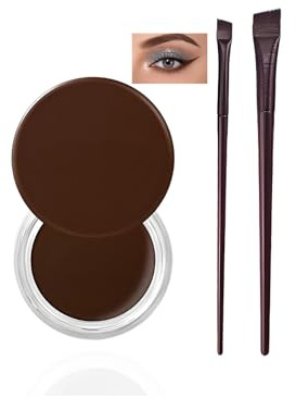 Waterproof Gel Eyeliner & Brow Pomade in Brown, Long-Lasting Smudge-Proof High Pigment Formula, Dual Use for Eyes & Brows, Includes 2PCS Precision Brushes for Easy Application