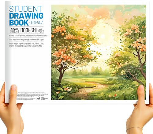 Cuaderno de bocetos A3 para artistas (paquete de 1), 36 páginas (18 hojas), papel de cartucho premium de 100 g/m², bloc de dibujo y pintura para niños, estudiantes y profesionales