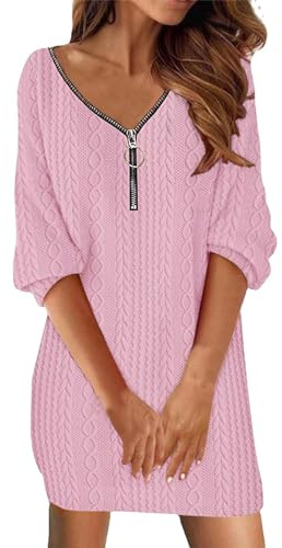 WVONIF Robe Pull Hiver Col Roulé Robes Pulls Femme Chic Élégant Sexy Moulante Robe en Tricot à Manches Longues Automne Hiver pour Fête Bureau Décontracté Sweat Dress Jupe Femme Laine (Z5 Rose,M)