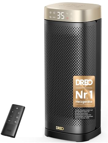 DREO Termoventilatore in ceramica da 2000 W, silenzioso e a risparmio energetico con termostato, timer 12 ore, 3 modalità, oscillazione 70°, riscaldatore elettrico da 16 pollici per ambienti