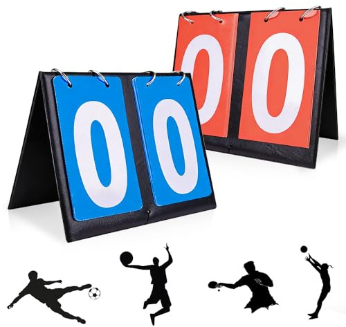 mizikuu 2 Piezas Marcador de Puntuación, 20x16cm Marcador de Puntaje Flip 2 Dígitos Marcador Deportivo Plegable para Fútbol Baloncesto Tenis Interior al Aire Libre Rouge Bleu
