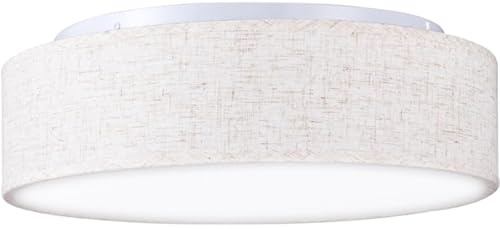Madera Nieve Plafón de Techo Redondo de Tela 38 cm, Pantalla Textil con 2 Casquillo E27 (40W máx.) Lámpara de Techo para Salón, Dormitorio, Pasillo o Habitación Infantil,Sin bombilla (Lino-beige, 38)