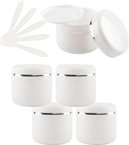 kosmetikburk, 5 st 150 ml vita tomma kosmetiska burkar av plast med skruvlock silverband g små förvaringskärl for hemmagjord salva, 5x spatel