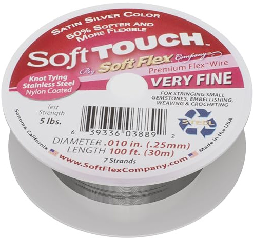 Soft Flex Kink Resistant Beading Wire - Very Fine 0.10 Diameter - Jewelry Making Bead Wire - 100 Ft (Silver, 100 Ft)