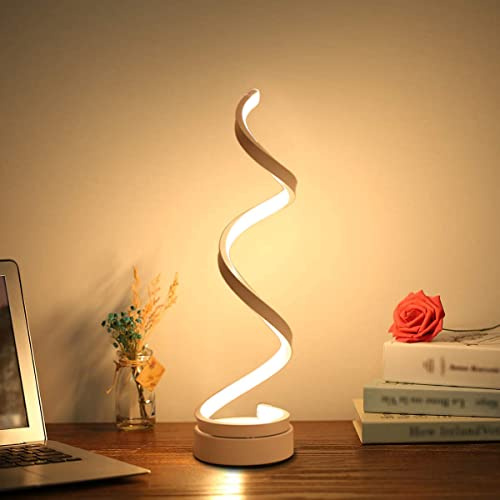 ELINKUME Lampe de chevet en LED spirale 12W blanc chaud protection des yeux luminosité, LED Lampe de table/éclairage décoratif pour chambre à coucher salon (blanc)