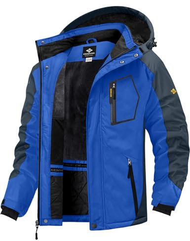 GEMYSE Herren Skijacke Wasserdicht Outdoor Winterjacke Winddicht mit Fleece und Kapuze (Himmelblau Grau,S)