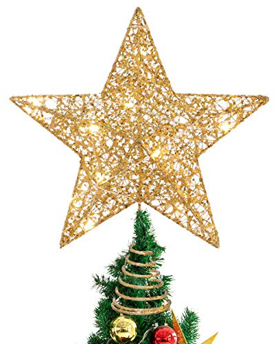 STOBOK Christmas Tree Topper,Christmas Decorations Colorful Lighted Xmas Tree Star for Christmas Tree Ornament Party Decoration(12 Inch,Golden)