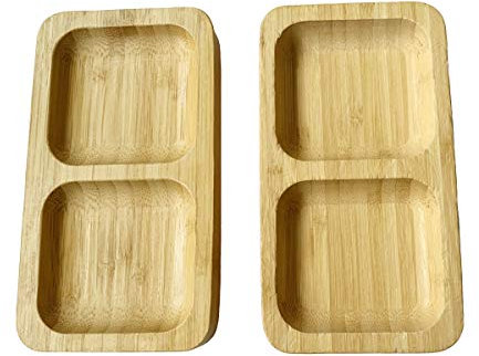 Juego de 2 bandejas de madera de bambú natural para servir pequeños platos cuadrados de aperitivos (juego de 2) – Juego de platos de salsa, platos de comida para fiestas para picar tapas, queso,