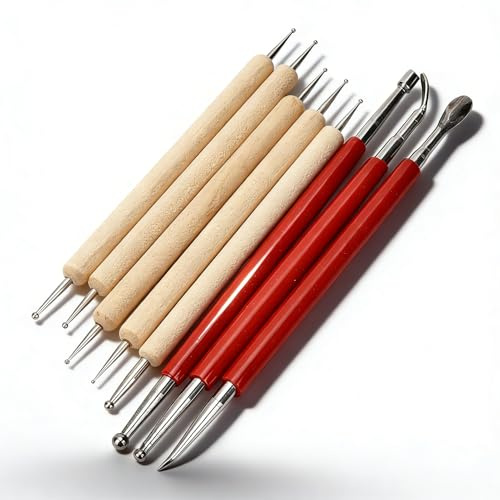 Juego de herramientas para manualidades de cuero Ball Stylus, herramienta para tallar cuero hecha a mano de 8 piezas, herramientas de cuero de diseño de doble punta para dar forma a cera /