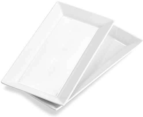 ONEMORE Serveringsfat i keramik – 30 cm, set med 2 – ugn, mikrovågsugn, diskmaskinssäkra rektangulära brickor/tallrikar – ljusvit