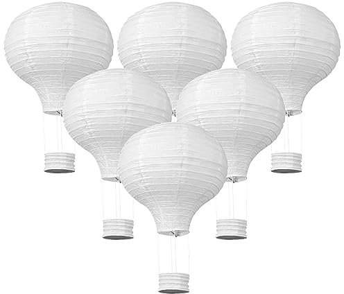 6pz Lanterna di Carta Mongolfiera Bianco, Decorazione per Festa, Party, Casa (30 cm) 6 palloncini a forma di palloncino