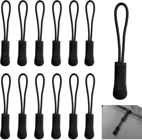 12 Stück Reißverschluss Anhänger zum Einfädeln, Reißverschluss Verlängerung Zipper Pulls, Nylon Reißverschluss zipper, Zipper für reißverschluss für Sportbekleidung,Tasche,Schulranzen