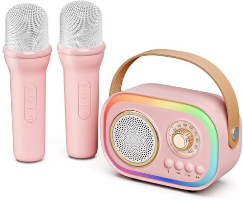UPGRADE Karaoke Machine for Kids Adults, Portable karaoke machine with 2 microphones,5 LED Party Lights & 12 Voice Effects, Kids toys girls toys Christmas Birthday Gifts for Girls Aged 3-18 Years Old