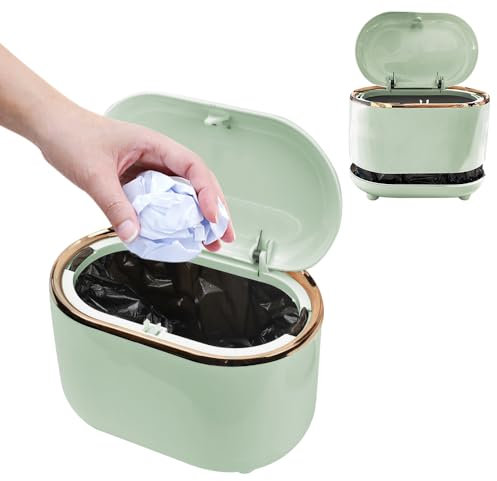CAREDGO Mini Cestino da Scrivania con Coperchio - Pattumiera da Tavolo per Ufficio, Cucina, Bagno, Auto, Cameretta 19x14x12CM (Verde)