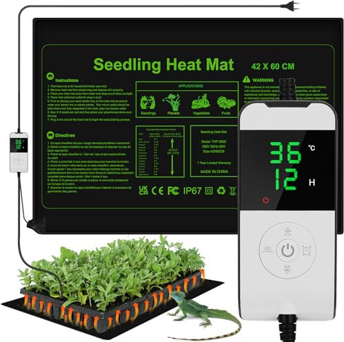 WADEO Heizmatte für Pflanzen groß, 55 w Sämlinge Heizmatte Wärmematte mit Thermostat 5°C bis 45°C, Gewächshaus Wärmematte Wasserdicht mit Timerfunktion, für Setzlingskeimung Sämling Germination