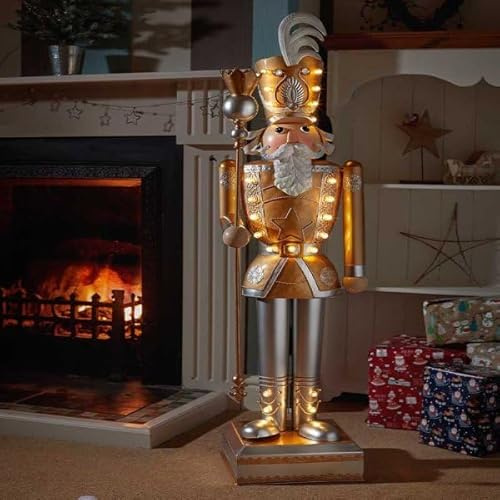 Marco Paul 120cm Giant Nutcracker Soldier - Light Up LED Gold Christmas Nutcracker Soldier Battery Operated Christmas Decorations Indoor - Xmas Decor Home