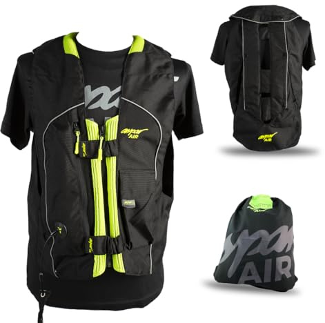 Aspar Air - Modelo 0.5 - Chaleco Airbag Moto Homologado - Diseñado y Ensamblado en España - Bombona de Hinchado Montada y Mochila Aspar Incluida (FR/ES, Letras, XXL, Regular, Regular, Negro)