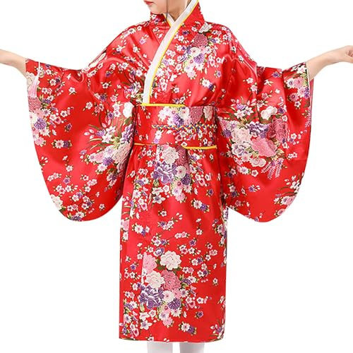 Generisk småbarn barn baby flicka kläder nyår klänning kimono rock japansk traditionell kostym flicka svart 98, röd, 9-10 År