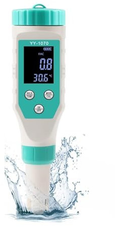 Probador de agua digital Monitor Digital de PH/cloro/ORP/EC/TDS/salinidad/Temp/FAC, Monitor de calidad del agua de piscina, probador de PH for piscina, acuario, Spa hidropónico para piscina, agua sala