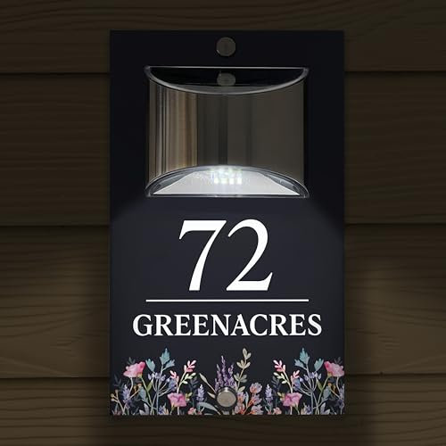 Custom Signs Solar Illuminated Modern Anthracite Grey House Number Sign 24cm x 14.5cm Meadow Field Design