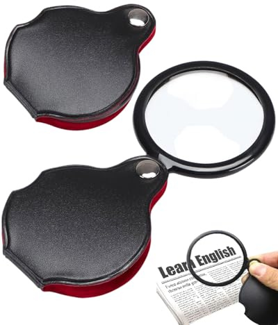 KEMUZ 1 Piezas Lupa de Bolsillo 8X con, Lupa de Lectura Plegable, Lupa portátil