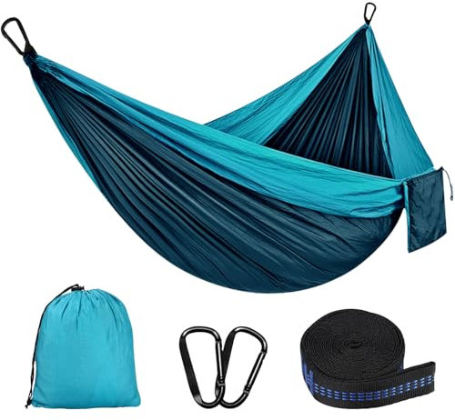 Hängematte Outdoor Camping Hängematten 300kg Tragkraft (300 x 200 cm) Einzel oder Doppel Ultraleicht Tragbar Reise Hängematte Garten Strand Doppelhängematte Fallschirm Nylon Atmungsaktiv Hammock