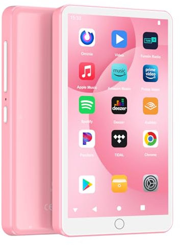 Fanvace 144GB MP3 Players with Bluetooth WiFi, Android 13 OS MP3 MP4 Players with 4 Touchscreen and Speaker, MP3 Music Players with Spotify, Audible, Amazon Music, Play Store (Pink)