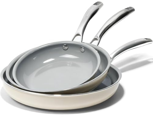 Kikcoin Non Stick Frying Pans, 3 Pack Ceramic Frying Pan for Cooking, 8+9.5+11 Inch Omelette Pans Set with Stay Cool Handle, Induction Ready, Free of PFAS PFOA PTFE, Oven/Dishwasher Safe