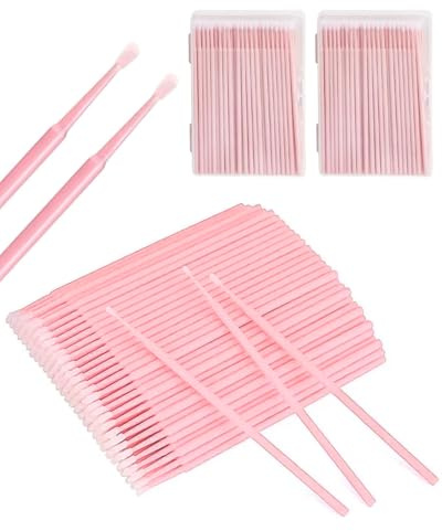 SCJJZ 300 pezzi Micro Pennelli Applicatori Ciglia,Micro Pennelli Applicatori,Microbrush Extension Ciglia,scovolini ciglia,Micro Spazzole Bacchette,per Ciglia Estensioni,Trucco,Con scatola,Rosa