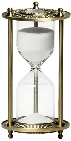 Clessidra 15 minuti con cornice in ottone dorato, decorazione vintage, timer con sabbia bianca, clessidra, oro, decorazione moderna, regalo per casa, cucina, ufficio, 23 x 13 x 16 cm