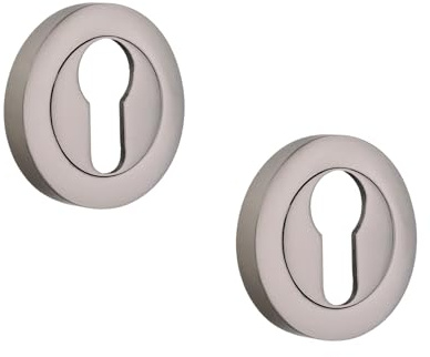 Infinity Decor Juego de 2 escudos redondos estándar de perfil europeo en acabado de níquel negro, cerradura de puerta cilíndrica para puertas interiores y exteriores