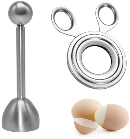 2 stycken äggöppnare med kula för kokta ägg, högkvalitativa ägghuvuden, äggskivare rostfritt stål matt, äggskal förutbestämda brytpunkter som orsakar hårda och mjuka, diskmaskinssäker