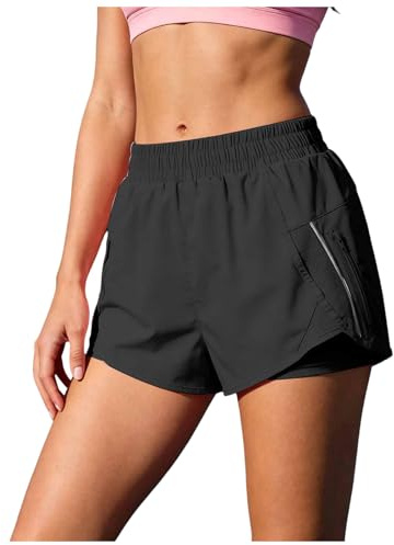 Pantalones Cortos Deportivos 2 en 1 Mujer Verano con Bolsillo Pantalones Cortos para Correr de Cintura Alta Secado rápido Short Running para Fitness Yoga Jogging Entrenamiento