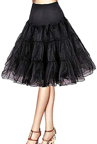 Modeway 1950s Crinoline Petticoats Vintage PuffyTulle Skirts Under Skirt Half Slips For Women Dresses Black,S
