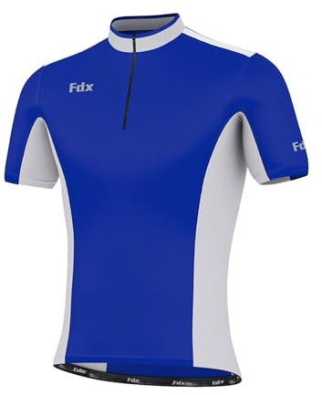 FDX Cycling Jersey Men’s - 100% Polyester, Breathable Short Sleeve, Half Zipped Cycle Tops - Bicycle Riding Shirt with 3 Pockets, Running, MTB Racing, Mountain Bike, Outdoor Sports Clothes (Blue S)