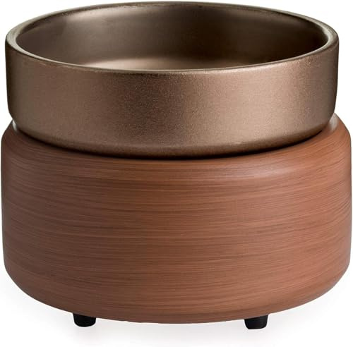 Candle Warmers ETC 2-in-1 Candle and Fragrance Warmer for Warming Scented Candles or Wax Melts and Tarts with to Freshen Room, Pewter Walnut