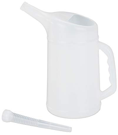Relaxdays Ölkanne 2 L, flexibler Einfüllstutzen, Ölmessbecher, Skala, Ölwechsel, bruchsicher, Auto, Werkstatt, PE, weiß