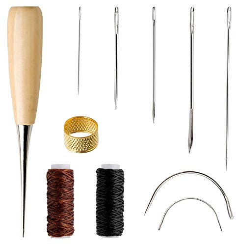 Leather Repair Kit 11PCS Leather Sewing Tools Waxed Thread and Needles for Fabric Sewing Upholstery Tools for Sofas Carpet Furs Sewing