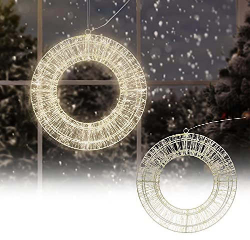 ECD Germany Ghirlanda Corona Luminosa in Metallo Ø 38 cm con 900 Luci a LED Bianco Caldo Decorazione Natalizia da Appendere con Timer IP44 Impermeabile per Porta d' Ingresso Ornamento Interno/Esterno