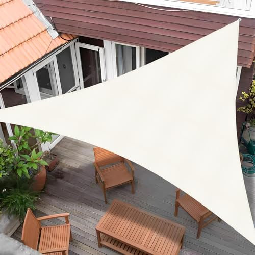 Sunnylaxx 3x3x3m Crème Voile d’ombrage Triangle, HDPE Triangulaire Voile ombrage Une Protection des Rayons UV à 95%, pour en Plein air, Jardin & Terrasse