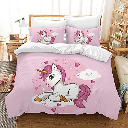 Hoimlm Set di biancheria da letto per bambini, con copripiumino e 2 federe, motivo unicorno, in microfibra, con chiusura lampo (Stile A., 200 x 200 cm)
