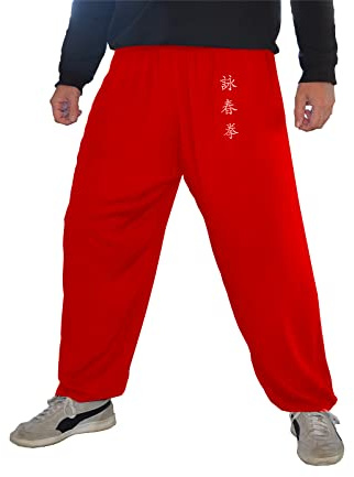 Kung Fu Pants Tai Chi and Wing Chun Bottoms Style for Women and Men Martial Arts Trousers Light and Smooth (WC Red Size M)