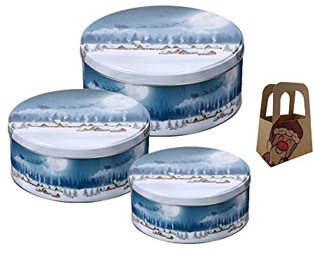 Presentset, kakburk, kakburk, metallburk, set med 3 vinternatt, jul med söt ren, minipresentpåse