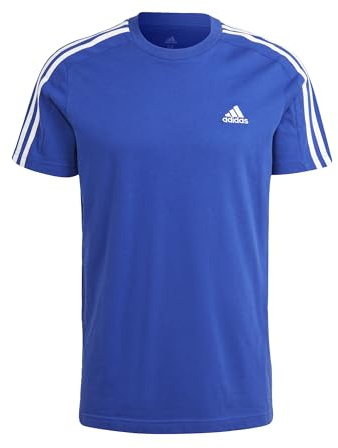 adidas Men's Essentials Single Jersey 3-Stripes Tee, Semi Lucid Blue / White, S