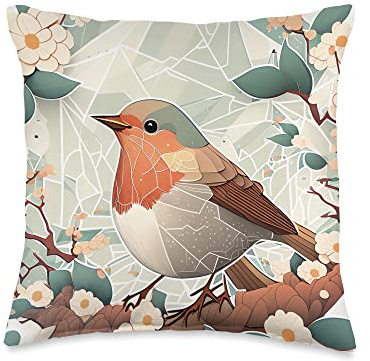 Charming Red Robin Cherry Blossom Tree with Unique Classic Throw Pillow