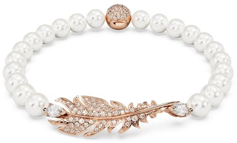 Swarovski Nice Armband, Rosé Vergoldetes Perlenarmband mit Feder-Motiv und Strahlenden Swarovski Kristallen